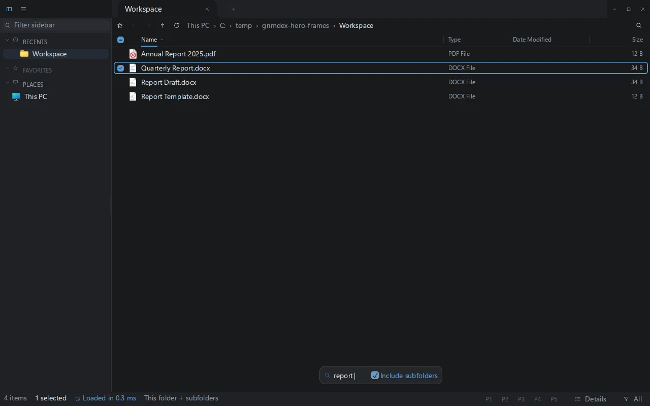 GrimDex search results inside the same folder view.